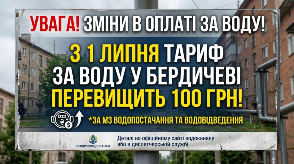 У Бердичеві затверджено нові тарифи на воду та водовідведення: сума в платіжках сягне 101,76 грн